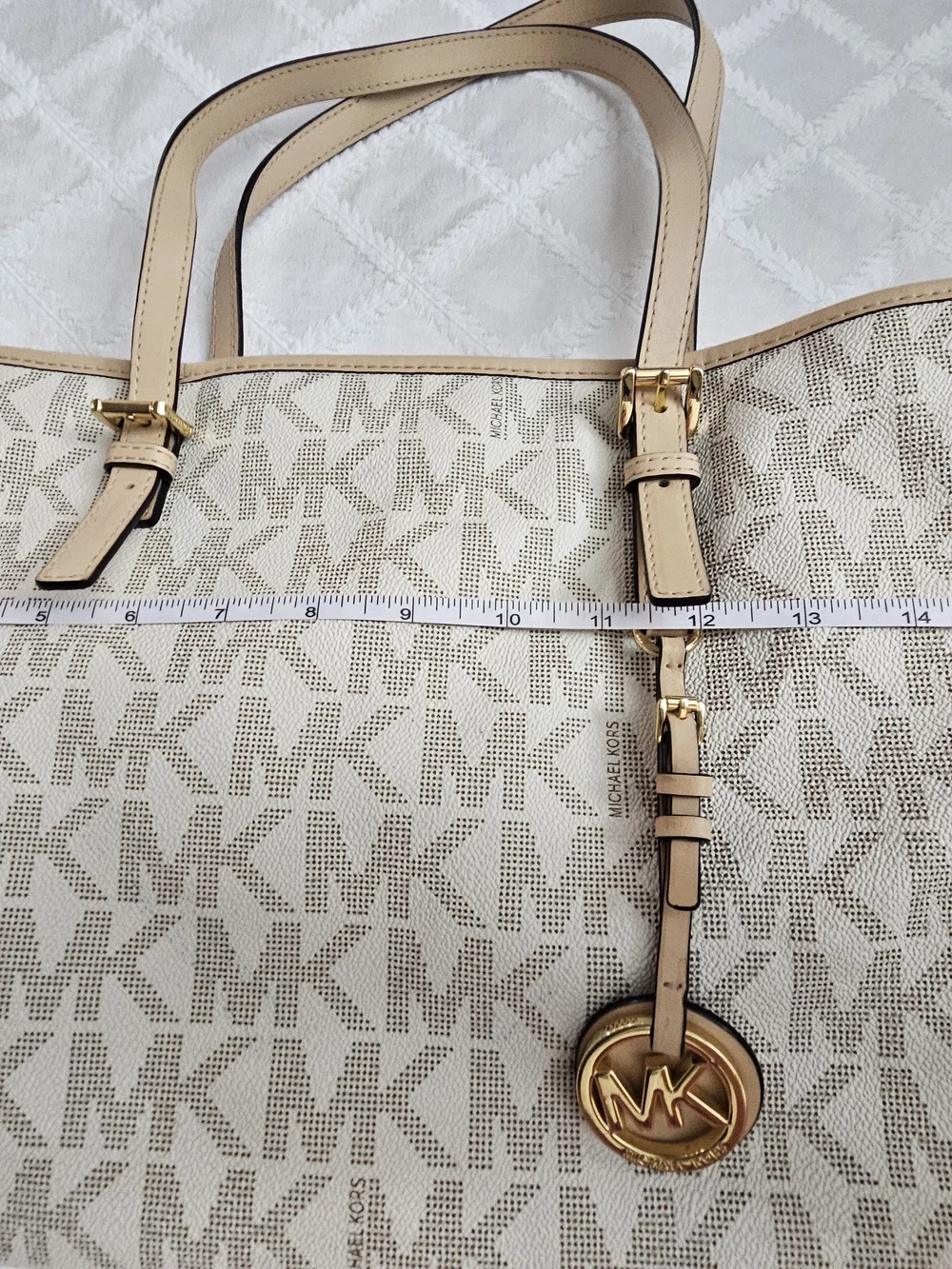 Michael Kors Jet Set Logo Tote Bag with Gold MK Charm - Picture 11 of 12